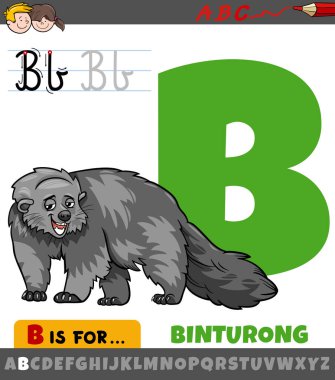 Binturong hayvan karakterli alfabedeki B harfinin eğitici çizimi