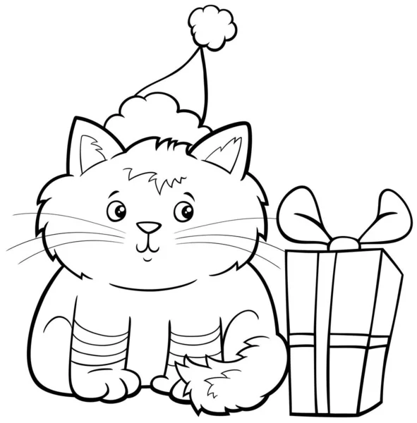 화이트 Cat Kitten Animal Character Present Christmas Time Color Book — 스톡 벡터