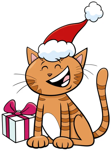 Cartoon Ilustrace Kočičí Zvířecí Postavy Dárečkem Vánocích — Stockový vektor