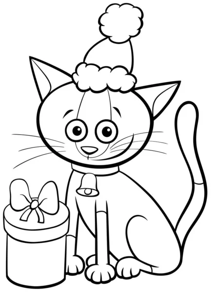 Ilustración Dibujos Animados Blanco Negro Del Personaje Animal Gato Con — Vector de stock