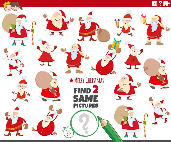 Мультфильм Найти Две Одинаковые Картинки Персонажами Санта Клауса Рождество — стоковый вектор