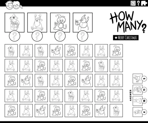 儿童教育计数游戏的黑白图解 卡通人物涂色图书页 — 图库矢量图片
