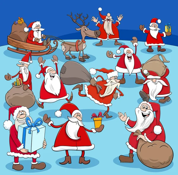 クリスマスの時間にサンタクロースの漫画のキャラクターの漫画のイラスト大きなグループ — ストックベクタ