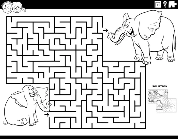 Ilustración Dibujos Animados Blanco Negro Juego Puzzle Laberinto Educativo Para — Archivo Imágenes Vectoriales