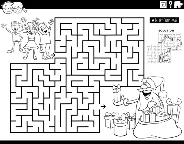 Illustration Dessin Animé Noir Blanc Jeu Puzzle Labyrinthe Éducatif Avec — Image vectorielle