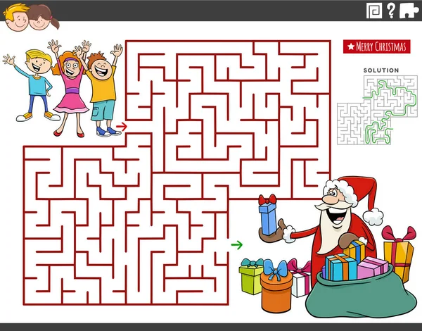 Cartoon Ilustrace Vzdělávací Bludiště Puzzle Hra Santa Claus Dávat Dětem — Stockový vektor