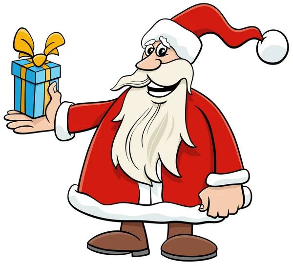 Ilustración Dibujos Animados Del Personaje Feliz Santa Claus Con Regalo — Archivo Imágenes Vectoriales
