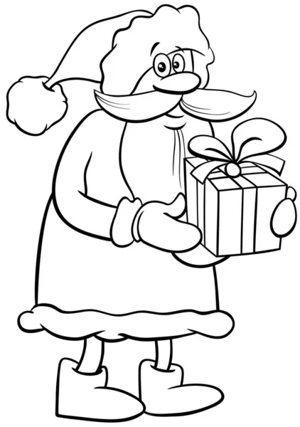 Ilustración Dibujos Animados Blanco Negro Del Personaje Feliz Santa Claus — Vector de stock