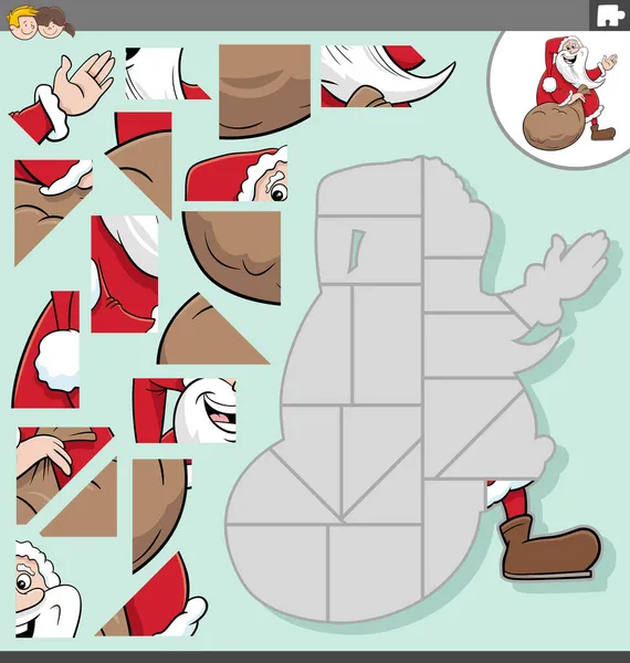 圣诞礼物袋对圣诞老人性格儿童教育拼图游戏的卡通画 — 图库矢量图片