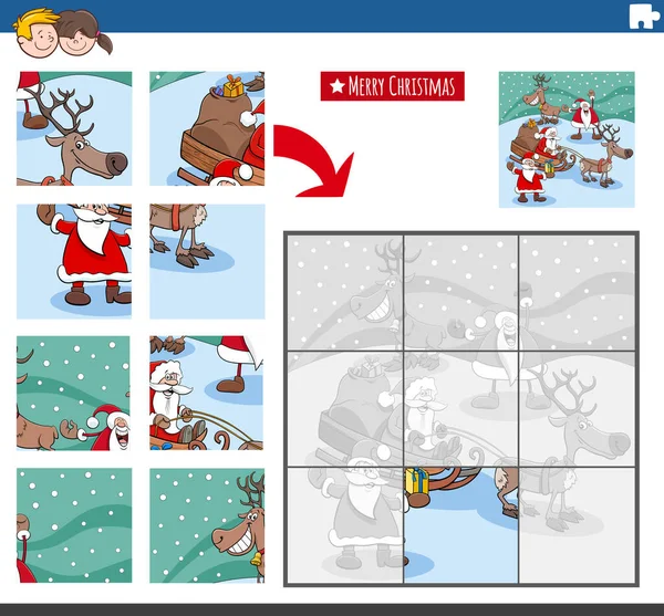 Tecknad Illustration Pedagogiska Pusselspel För Barn Med Jultomten Tecken Med — Stock vektor