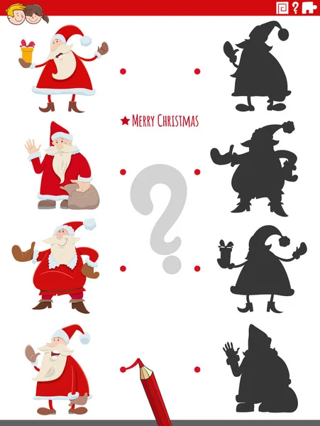 Cartoon Ilustrace Zápas Správné Stíny Obrázky Vzdělávací Hra Postavami Santa — Stockový vektor