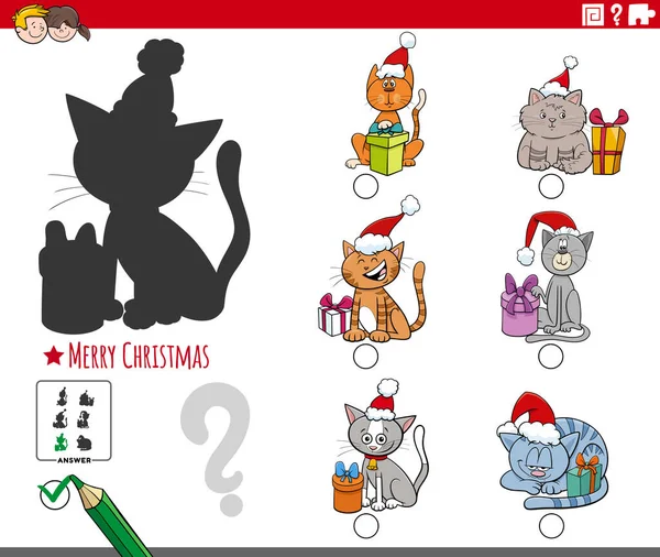 クリスマスの時間に猫の文字を持つ子供のための影の教育タスクに右の画像を見つけるの漫画のイラスト — ストックベクタ