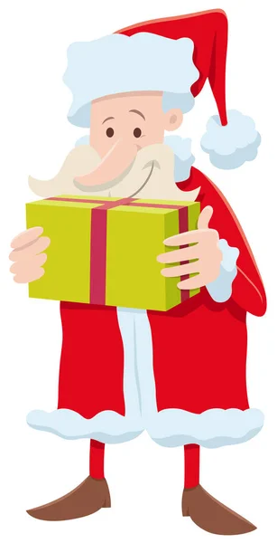 Карикатурная Иллюстрация Забавного Персонажа Санта Клауса Подарком Рождество — стоковый вектор