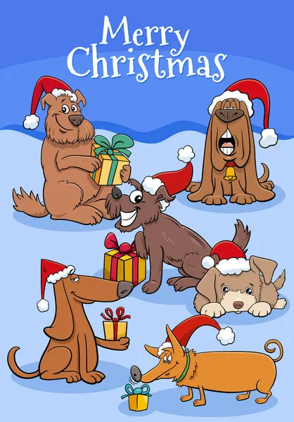 Zeichentrickgrafik Oder Grußkarte Mit Hundefiguren Zur Weihnachtszeit — Stockvektor