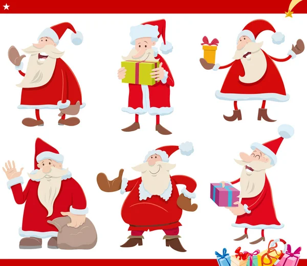 Set Cartoon Santa Claus Characters Christmas Time — Stock Vector