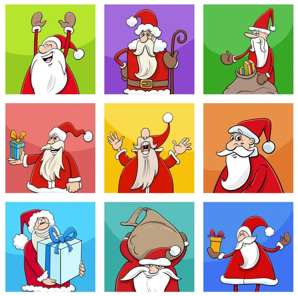 Cartoon Illustration Christmas Design Greeting Cards Santa Claus Characters Set — Stock Vector