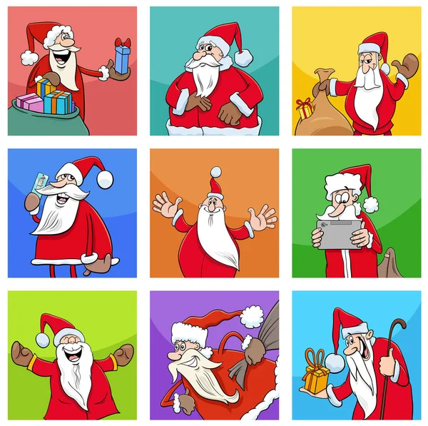 Set Cartoon Santa Claus Characters Christmas Time — Stock Vector