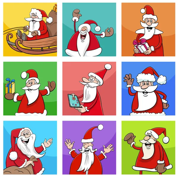 Set Cartoon Santa Claus Characters Christmas Time — Stock Vector