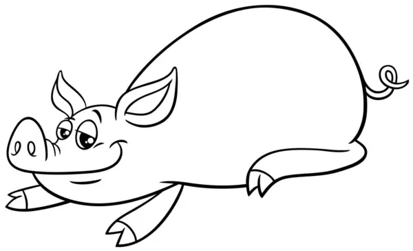 Illustration Dessin Animé Noir Blanc Drôle Porc Ferme Bande Dessinée — Image vectorielle