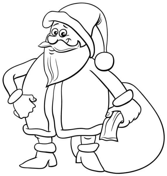 Ilustración Dibujos Animados Blanco Negro Del Divertido Personaje Santa Claus — Archivo Imágenes Vectoriales