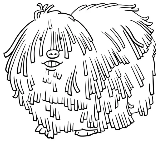 Zwart Wit Cartoon Illustratie Van Komondor Hongaarse Herdershond Raszuivere Hond — Stockvector