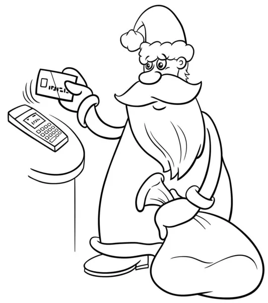 Ilustración Dibujos Animados Blanco Negro Del Personaje Santa Claus Pagando — Archivo Imágenes Vectoriales