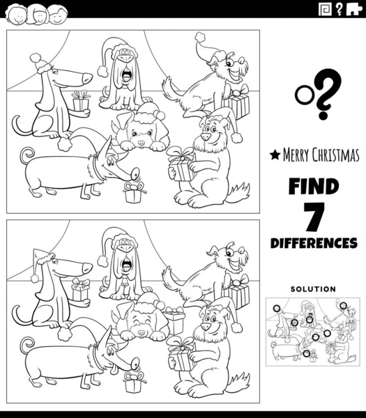 Noel Zamanı Boyama Kitabı Sayfasında Komik Köpek Karakterleri Olan Çocuklar — Stok Vektör