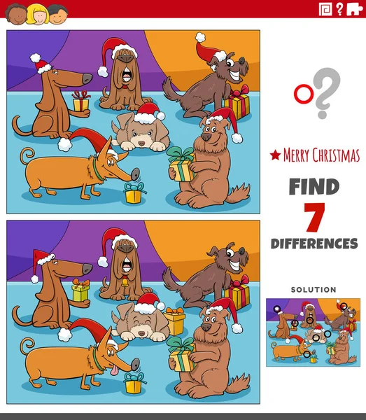 Noel Zamanı Komik Köpek Karakterleri Olan Çocuklar Için Eğitici Resimler — Stok Vektör
