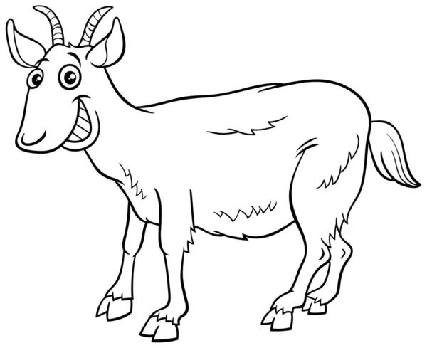 Dibujos Animados Blanco Negro Ilustración Funny Goat Farm Animal Personaje — Vector de stock