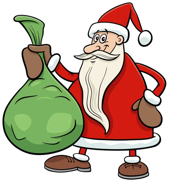 Cartoon Ilustrace Legrační Santa Claus Charakter Pytlem Vánočních Dárků — Stockový vektor