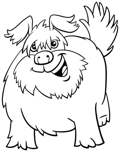 Desenhos Animados Preto Branco Ilustração Cão Desgrenhado Personagem Animal Cômico — Vetor de Stock