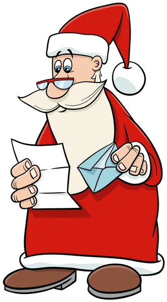 Dibujos Animados Ilustración Del Personaje Santa Claus Leyendo Una Carta — Archivo Imágenes Vectoriales