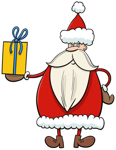 Cartoon Illustration Funny Santa Claus Character Christmas Present — Stock Vector