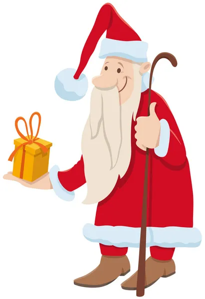 Cartoon Illustration Santa Claus Character Giving Present Christmas Time — Stock Vector