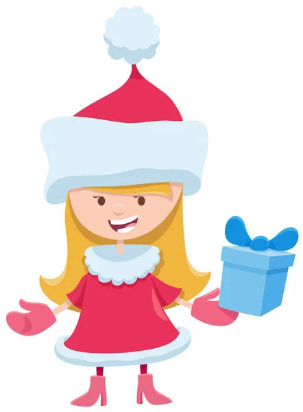 Ilustración Dibujos Animados Niña Traje Santa Claus Tiempo Navidad — Vector de stock