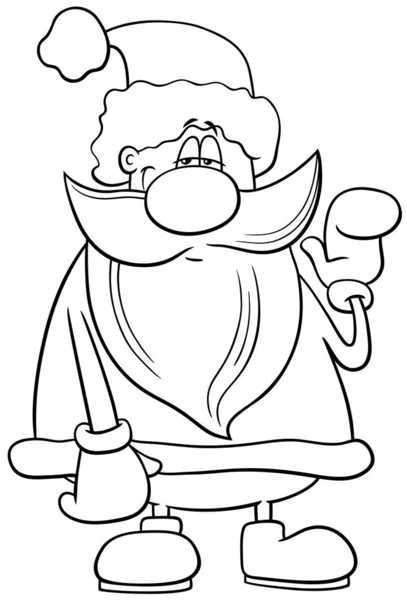 Ilustración Dibujos Animados Blanco Negro Del Personaje Divertido Santa Claus — Vector de stock