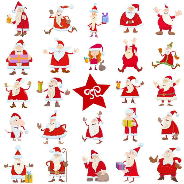 Dibujos Animados Ilustración Personajes Santa Claus Tiempo Navidad Gran Conjunto — Vector de stock