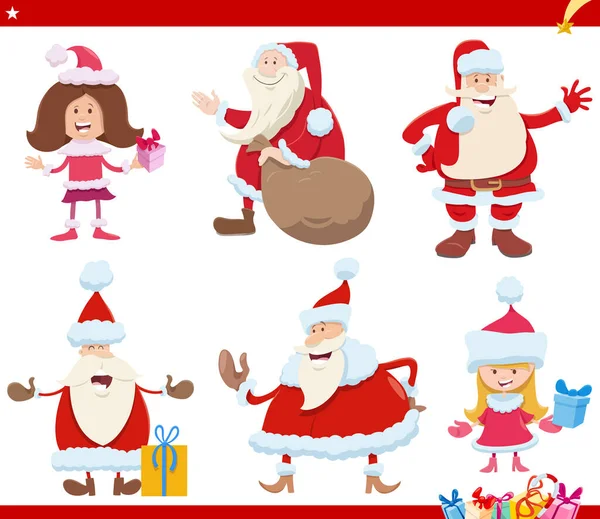 Desenhos Animados Ilustração Personagens Papai Noel Tempo Natal Definido —  Vetores de Stock