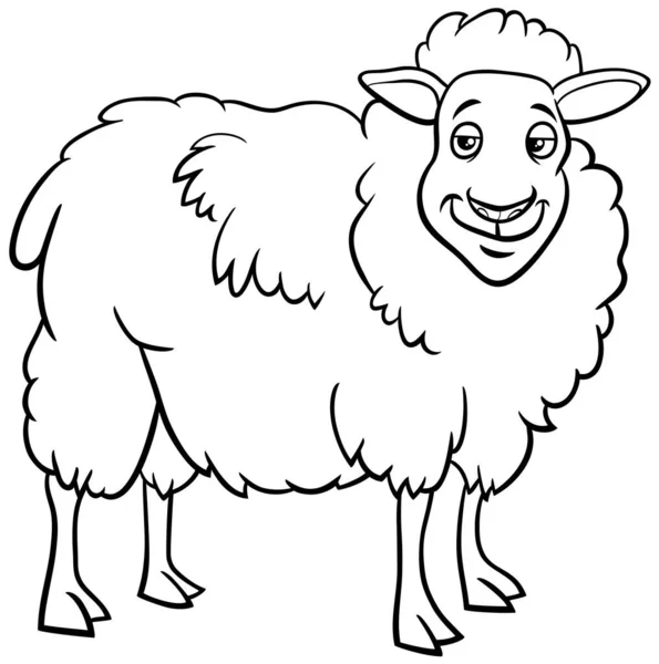 Dibujos Animados Blanco Negro Ilustración Funny Sheep Farm Animal Comic — Archivo Imágenes Vectoriales