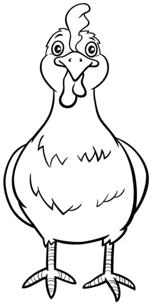 Illustration Dessin Animé Noir Blanc Poule Femelle Poulet Ferme Animalier — Image vectorielle