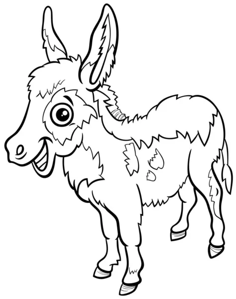 Black White Cartoon Illustration Baby Donkey Farm Animal Character Coloring — Stock Vector