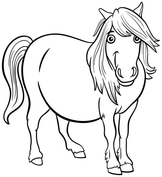 Illustration Dessin Animé Noir Blanc Shetland Poney Ferme Animal Personnage — Image vectorielle