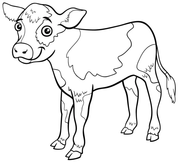 Desenhos Animados Preto Branco Ilustração Bezerro Fazenda Animal Personagem Cômico — Vetor de Stock