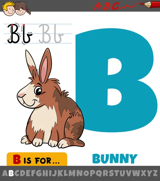Ilustrasi Kartun Pendidikan Huruf Dari Alfabet Dengan Karakter Hewan Kelinci - Stok Vektor