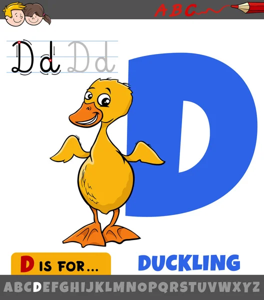 Educational Cartoon Illustration Letter Alphabet Duckling Animal Character — Stock Vector