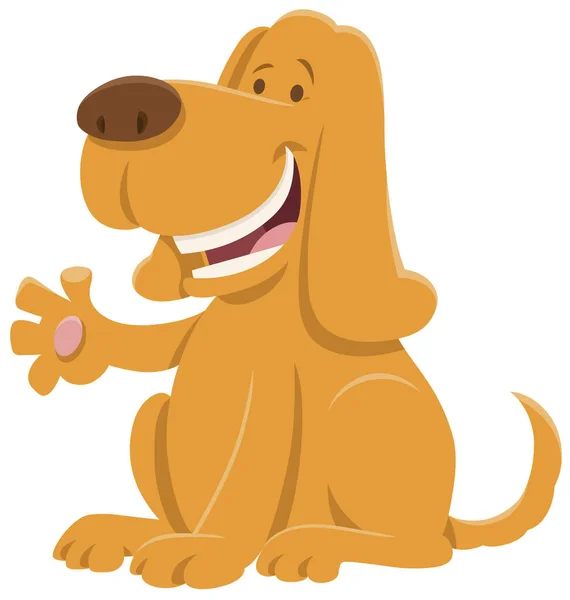 Kreskówka Ilustracja Szczęśliwy Pies Zwierzę Charakter Machając Łapą — Wektor stockowy
