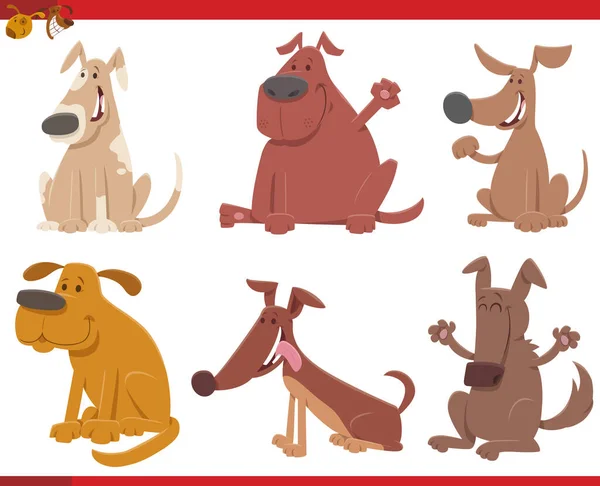 Komik Köpekler Köpek Yavrularının Çizgi Filmlerdeki Hayvan Karakterleri — Stok Vektör