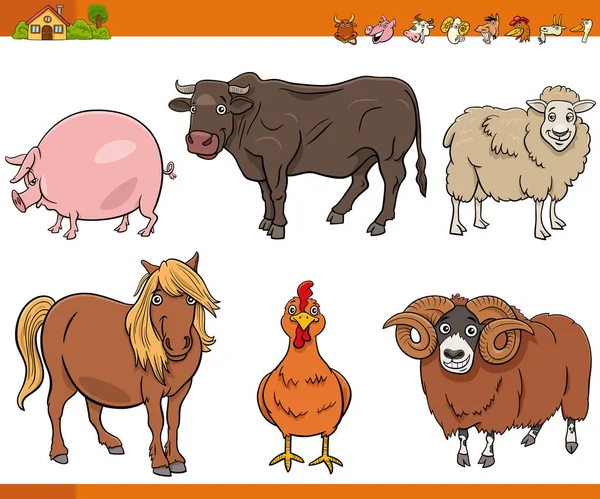 Cartoon Illustration Funny Farm Animals Comic Characters Set — Stock Vector