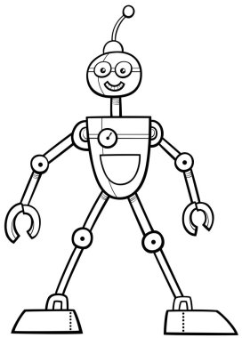 Robot çizgi roman çizgi roman karakteri boyama sayfasının siyah beyaz çizimi