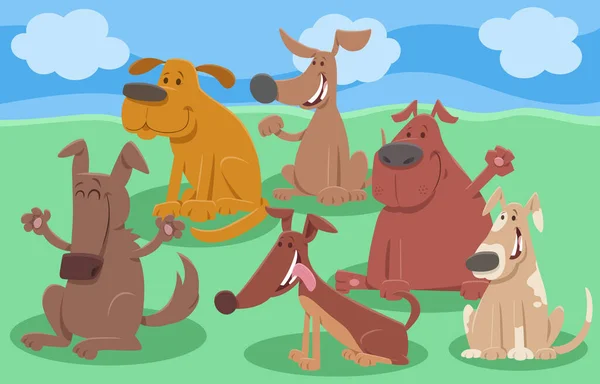 Cartoon Illustration Von Funny Dogs Tierfiguren Gruppe — Stockvektor